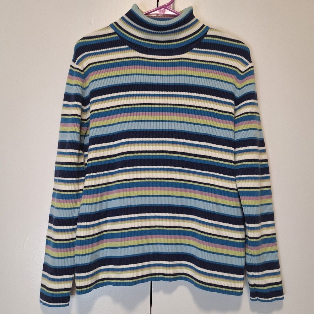 Relativity Womens Ribbed Knit Striped Turtleneck Sweater Sz XL 90s Y2K
